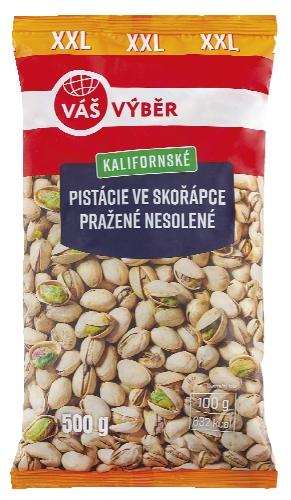 VÁŠ VÝBĚR Pistácie ve skořápce pražené nesolené XXL, 500 g