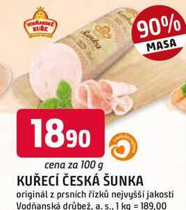 KUŘECÍ ČESKÁ ŠUNKA originál z prsních řízků nejvyšší jakosti 100g