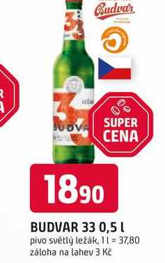 BUDVAR 33 0,5l pivo světlý ležák