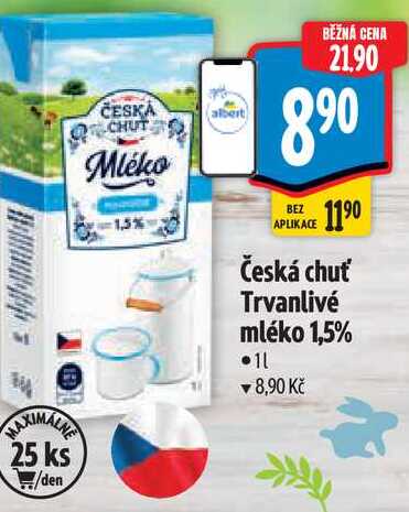   Česká chuť Trvanlivé mléko 1,5%  1 l