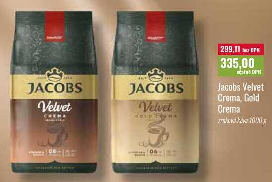 Jacobs Velvet Crema, Gold Crema zrnková káva 1000 g 
