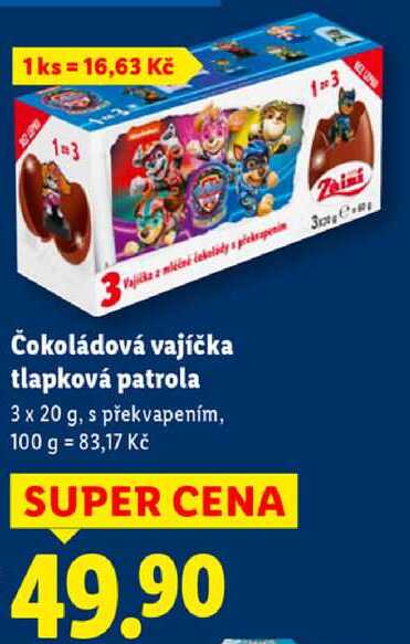 Čokoládová vajíčka tlapková patrola, 3x 20 g