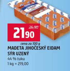 MADETA JIHOČESKÝ EIDAM SÝR UZENÝ 44% tuku 100g