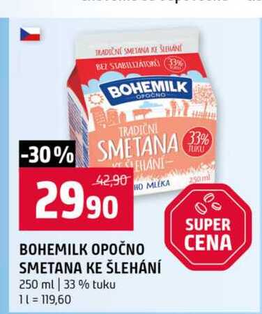 BOHEMILK OPOČNO SMETANA KE ŠLEHÁNÍ 250 ml 33% tuku 