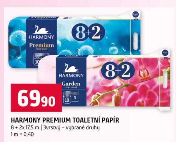 HARMONY PREMIUM TOALETNÍ PAPÍR 8+2x 17,5 m 3vrstvý vybrané druhy
