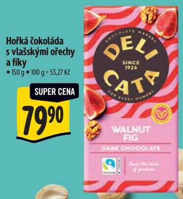 Hořká čokoláda s vlašskými ořechy a fíky, 150 g 