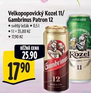 Velkopopovický Kozel 11/ Gambrinus Patron 12  0,5 l