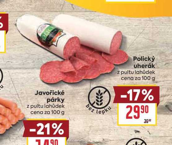 Polický uherák z pultu lahůdek cena za 100 g 