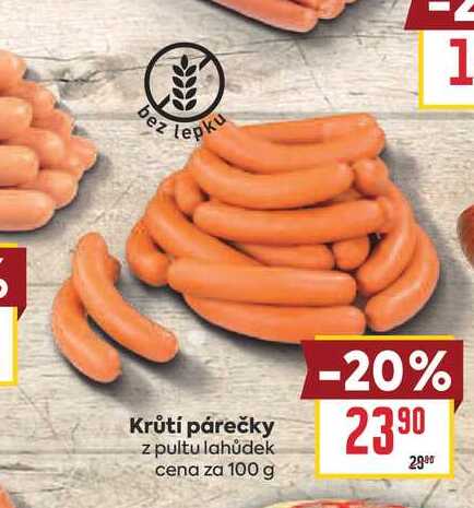 Krůtí párečky z pultu lahůdek cena za 100 g 