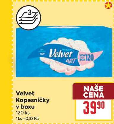 Velvet Kapesníčky v boxu 120 ks 