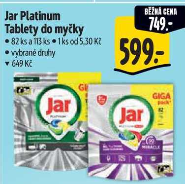 Jar Platinum Tablety do myčky, 82 ks a 113 ks 