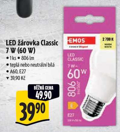LED žárovka Classic 7 W (60 W) 