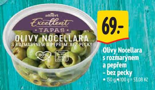 Olivy Nocellara s rozmarýnem a pepřem - bez pecky, 130 g