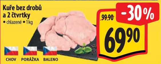 Kuře bez drobů a 2 čtvrtky, 1 kg