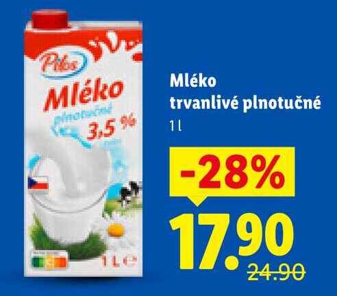 Mléko trvanlivé plnotučné, 1 l