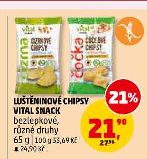 LUŠTĚNINOVÉ CHIPSY VITAL SNACK, 65 g