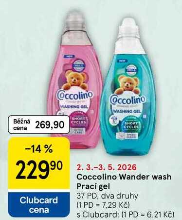 Coccolino Wander wash Prací gel, 37 PD, dva druhy Tesco