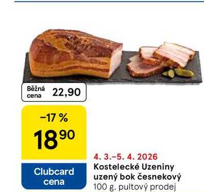 Kostelecké Uzeniny uzený bok česnekový, 100 g