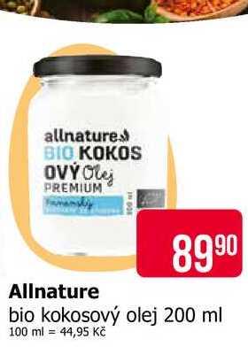 Allnature bio kokosový olej 200 ml
