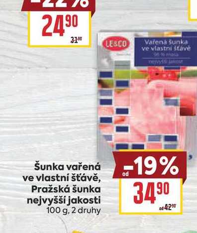 Šunka vařená ve vlastní šťávě, Pražská šunka nejvyšší jakosti 100 g