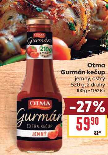 Otma Gurmán kečup jemný, ostrý 520 g