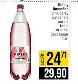 Kinley limonáda pink berry ginger ale purple tonic original zero sugar 1,5l