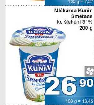 Mlékárna Kunin Smetana ke šleháni 31% 200 g 