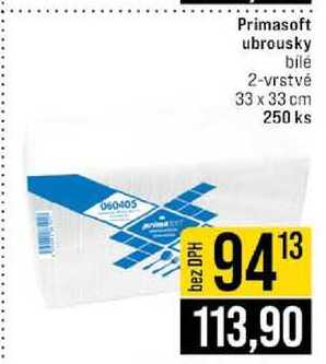 Primasoft ubrousky bilé 2-vrstvé 33 x 33 cm 250 ks 