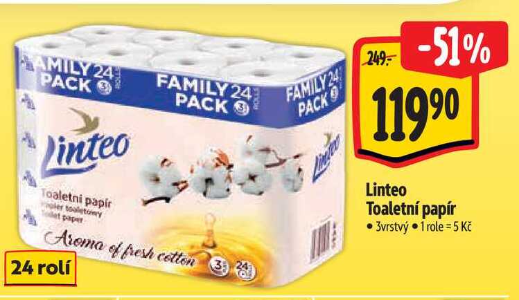 Linteo toaletní papír 24 ks 3-vrstvý