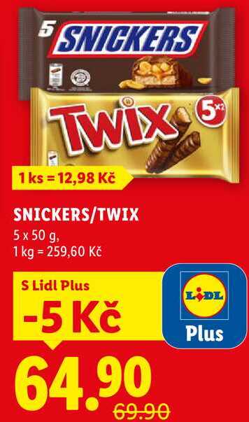 SNICKERS/TWIX, 5x 50 g
