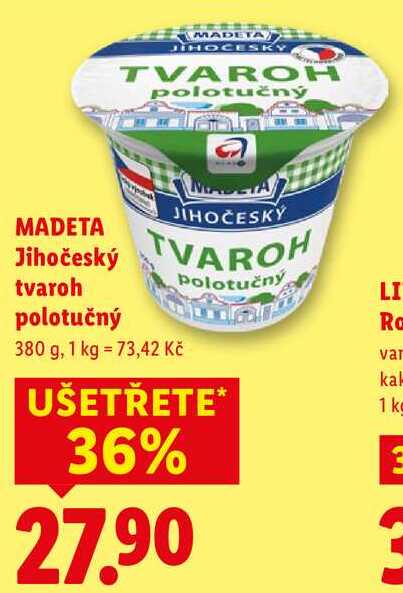 MADETA Jihočeský tvaroh polotučný, 380 g