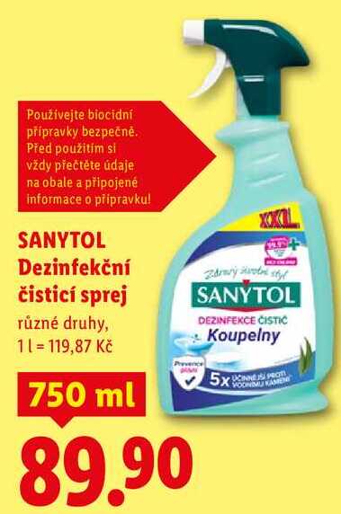 SANYTOL Dezinfekční čisticí sprej, 750 ml