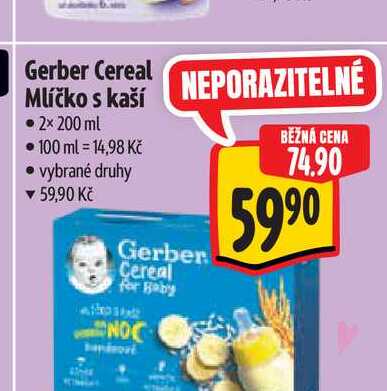 Gerber Cereal Mlíčko s kaší 2× 200 ml 