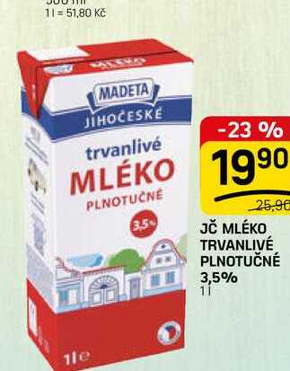 JČ MLÉKO TRVANLIVÉ PLNOTUČNÉ 3,5% 1l