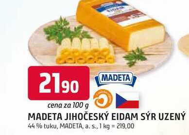 MADETA JIHOČESKÝ EIDAM SÝR UZENÝ 44% tuku, 100 g 