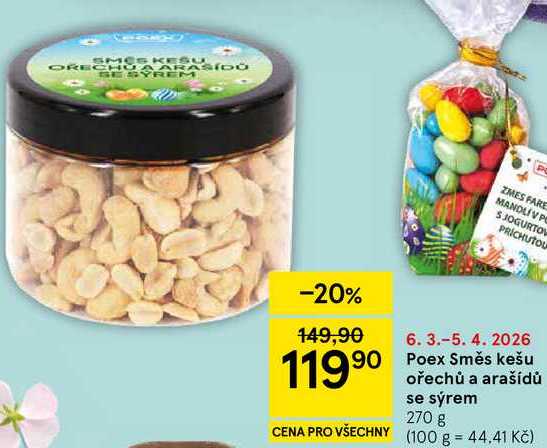 Poex Směs kešu ořechů a arašídů se sýrem, 270 g  