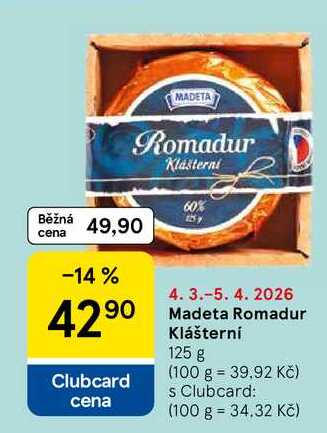 Madeta Romadur Klášterní, 125 g