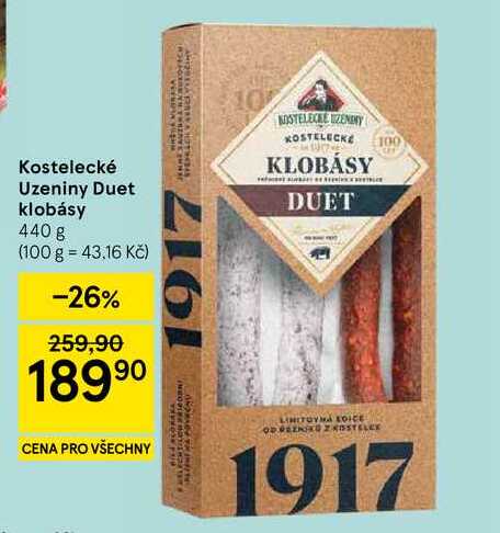 Kostelecké Uzeniny Duet klobásy, 440 g  