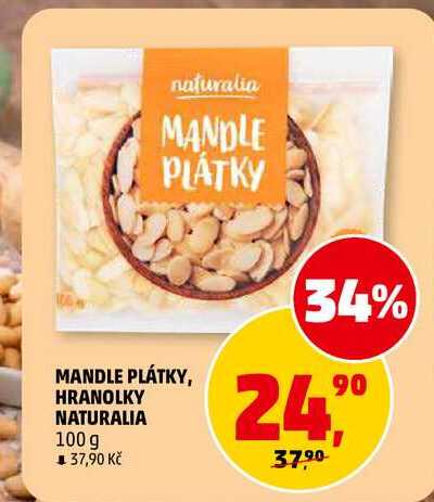 MANDLE PLÁTKY, HRANOLKY NATURALIA, 100 g 