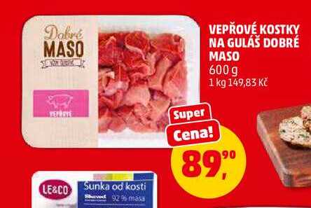 VEPŘOVÉ KOSTKY NA GULÁŠ DOBRÉ MASO, 600 g 