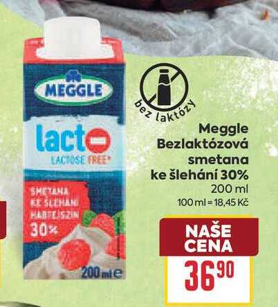 Meggle Bezlaktózová smetana ke šlehání 30% 200 ml 