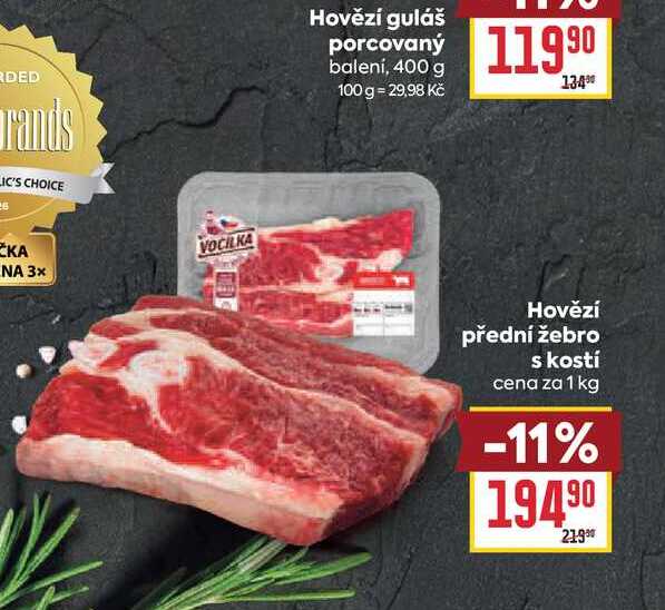 Hovězí přední žebro s kostí cena za 1 kg