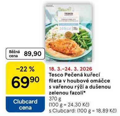 Tesco Pečená kuřecí fileta v houbové omáčce s vařenou rýží a dušenou zelenou fazolí, 370 g  