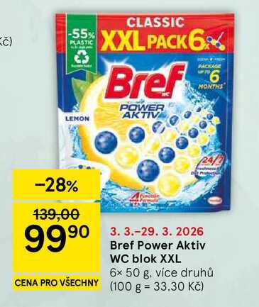 Bref Power Aktiv WC blok XXL, 6x 50 g, více druhů 