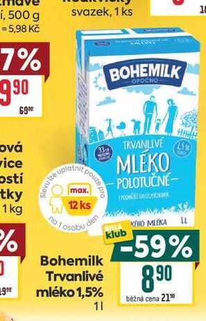Bohemilk Trvanlivé mléko 1,5% 1l