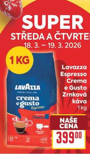 Lavazza Espresso Crema crema e gusto Espresso Classico e Gusto Zrnková Κάνα 1kg