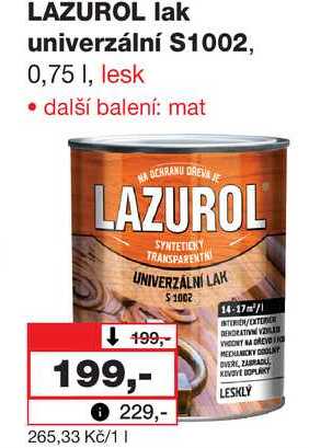 LAZUROL lak univerzální S1002, 0,75l