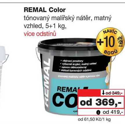 REMAL Color tónovaný malířský nátěr, matný vzhled, 5+1 kg