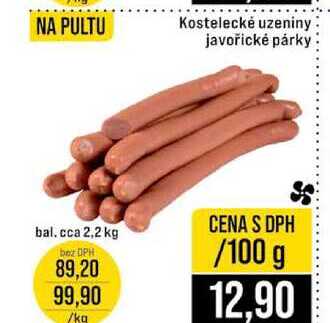 Kostelecké uzeniny javořické párky bal cca 2,2 kg 100g