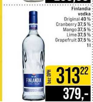 Finlandia vodka Original 40% Cranberry 37.5% Mango 37,5% Lime 37,5% Grapefruit 37,5% 1l
